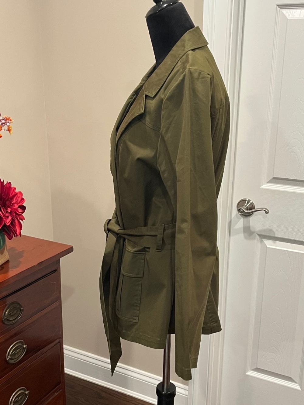 Eloquii Army Green Peplum Belted Blazer Trench Coat 14 - Picture 2 of 11